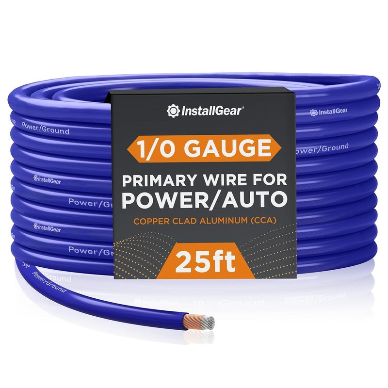 InstallGear 1/0 Gauge Wire (25ft) Copper Clad Aluminum CAA - Primary Automotive Wire, Car Amplifier Power & Ground Cable, Battery Cable, Car Audio Speaker Stereo, RV Trailer Wiring Welding Cable 1/0ga - Image 1